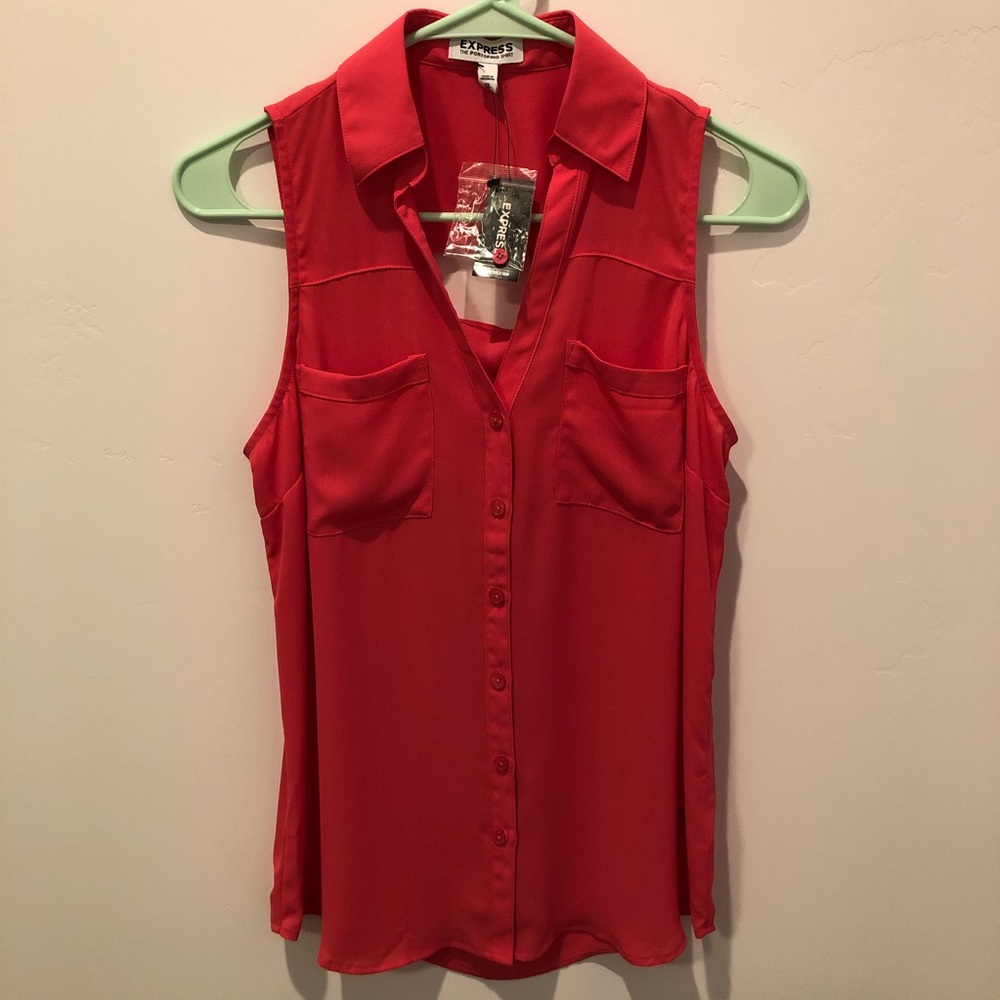 Express Red Sleeveless Portofino Shirt Sz XS